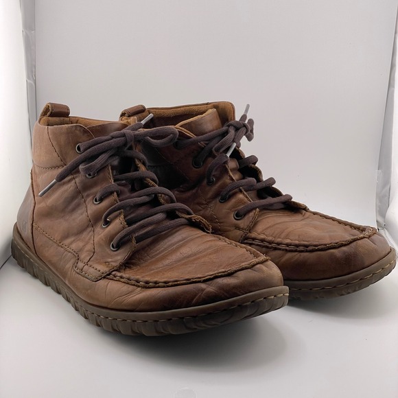 Mens Born Brown Leather Lace Up Ankle Boots Moc Toe Casual Comfortable - Picture 3 of 15